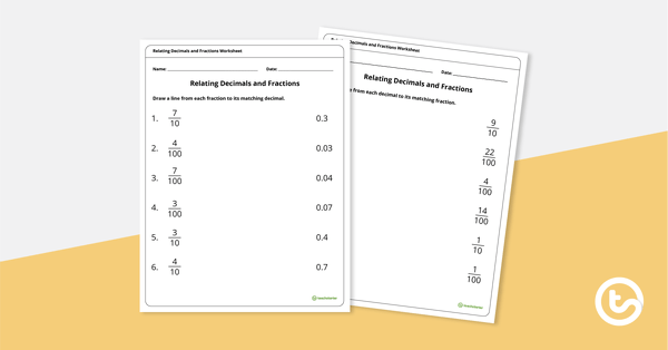 Preview image for Relating Decimals and Fractions Worksheet - teaching resource