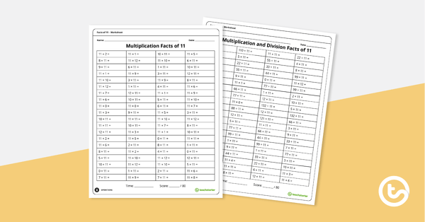 Multiplication and Division Worksheets – Facts of 11 teaching resource