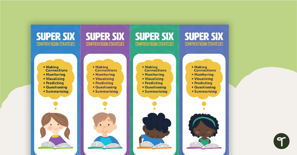 Go to Super Six Reading Comprehension Strategies Bookmark teaching resource