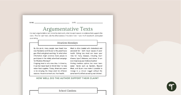 Image of Argumentative Texts Worksheet