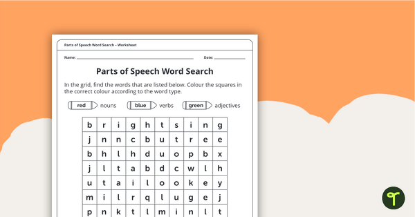 Go to Parts of Speech Word Search (Nouns, Adjectives and Verbs) – Worksheet teaching resource