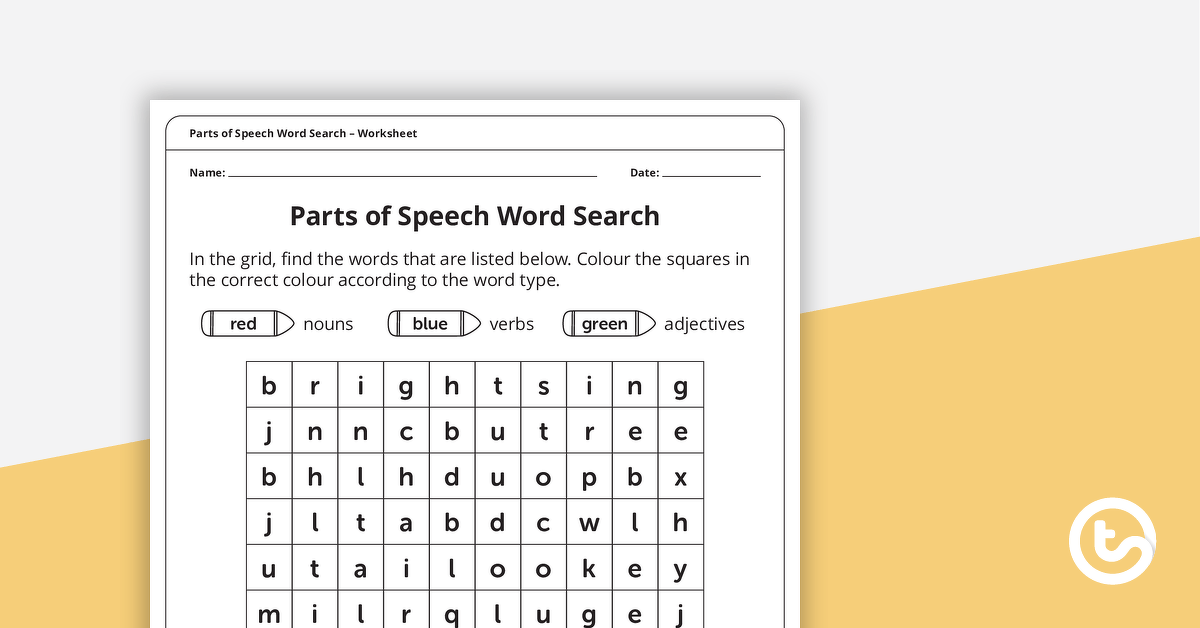 Parts of Speech Word Search (Nouns, Adjectives and Verbs) – Worksheet teaching resource