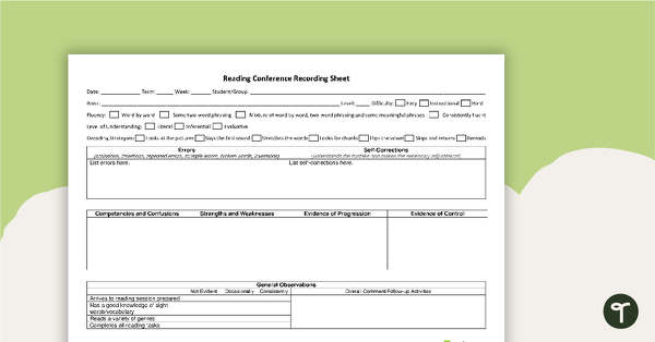 Go to Reading Conference Recording Sheet teaching resource