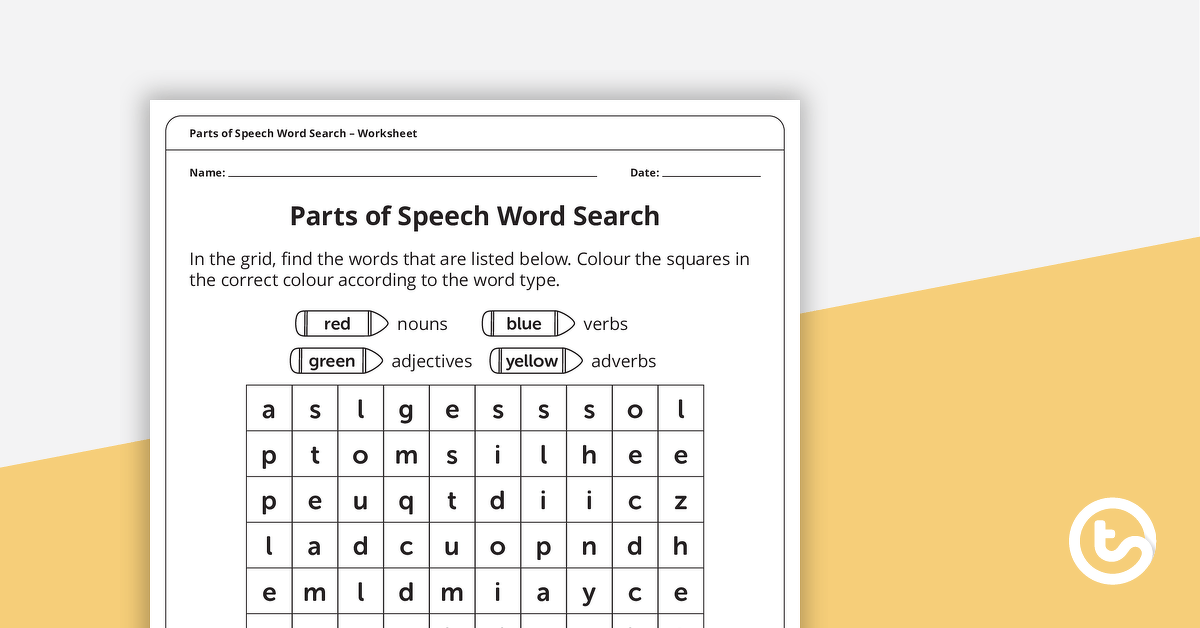 Parts of Speech Word Search (Nouns, Adjectives, Verbs and Adverbs) – Worksheet teaching resource