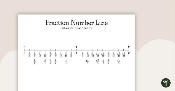 Fractions Number Line - Halves, Fifths and Tenths teaching resource
