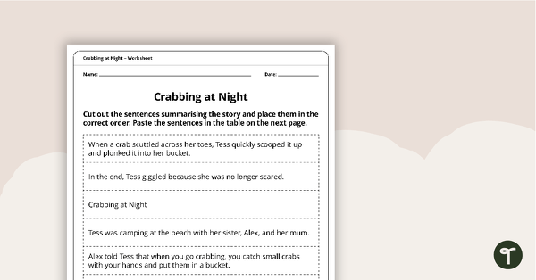 Crabbing at Night Worksheet teaching resource