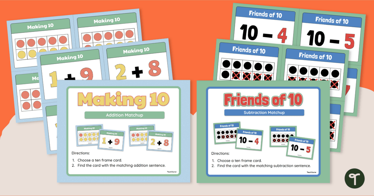 Tens Frame - Addition and Subtraction Match-Up Activity teaching resource