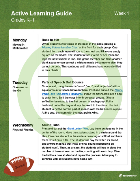 Active Learning Guide for Grades K-1 - Week 1 teaching resource
