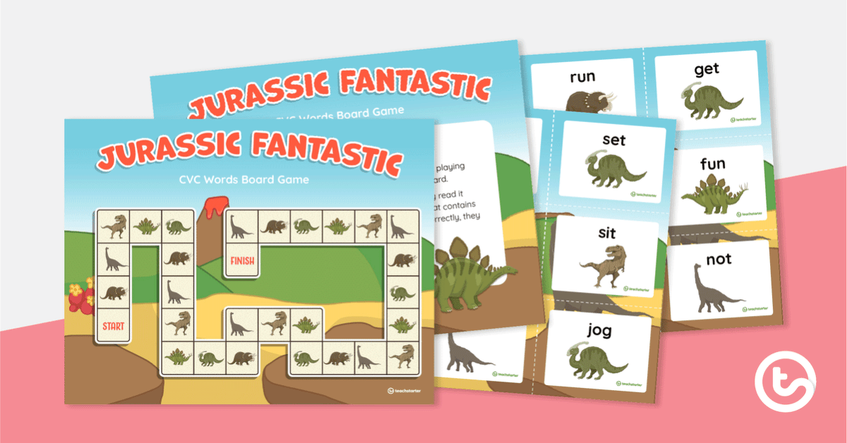 Jurassic Fantastic - CVC Words Board Game teaching resource