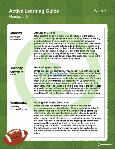 Active Learning Guide for Grades 4-5 - Week 1 teaching resource