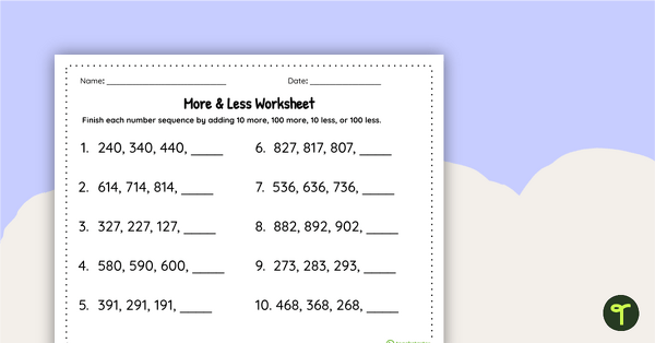 Go to More or Less Worksheet teaching resource