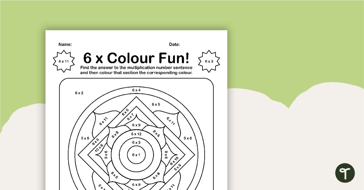 Colour by Number - 6 x Multiplication Facts teaching resource
