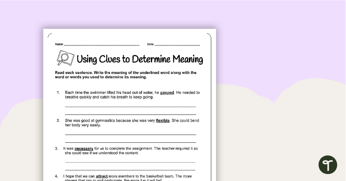 Using Clues to Determine Meaning Worksheet teaching resource