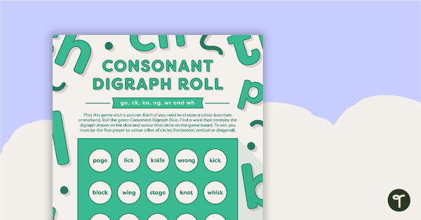 Consonant Digraph Roll Game (Green) teaching resource