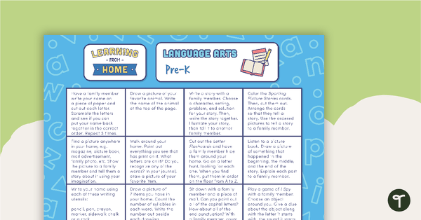 Pre–K – Week 2 Learning from Home Activity Grids teaching resource