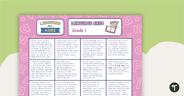 Grade 1 – Week 2 Learning from Home Activity Grids teaching resource