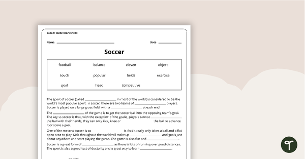 Preview image for Soccer Cloze Worksheet - teaching resource