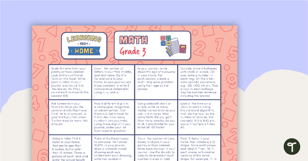 Grade 3 – Week 2 Learning from Home Activity Grids teaching resource