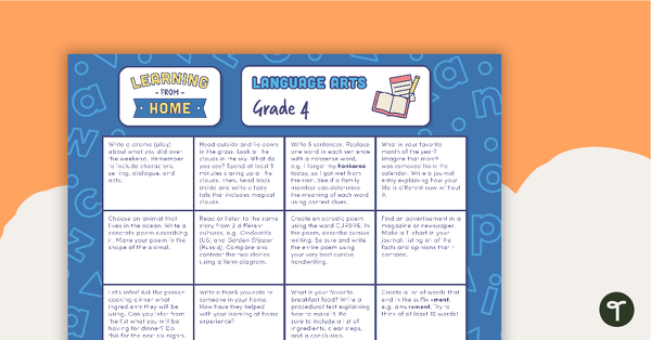 Grade 4 – Week 2 Learning from Home Activity Grids teaching resource