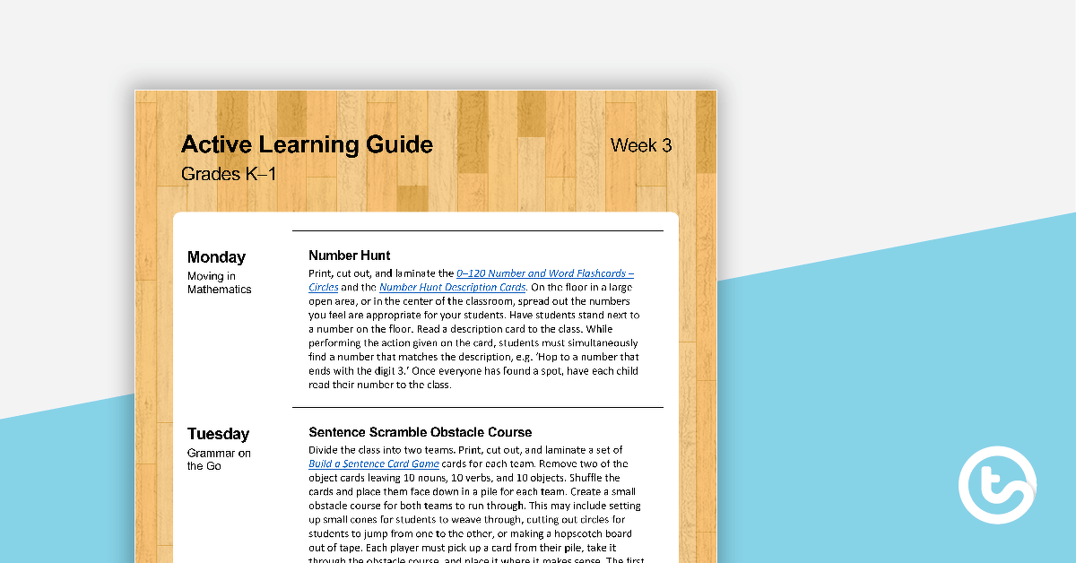 Active Learning Guide for Grades K-1 - Week 3 teaching resource