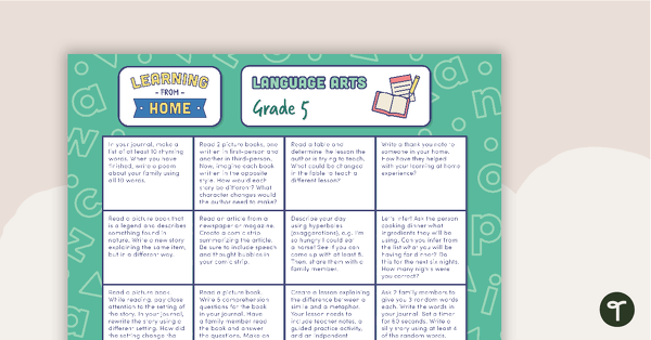 Grade 5 – Week 2 Learning from Home Activity Grids teaching resource