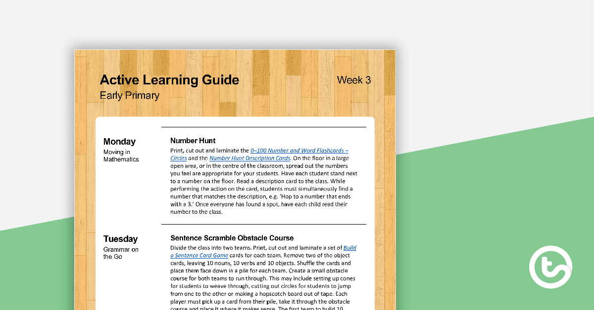 Active Learning Guide for Early Primary - Week 3 teaching resource