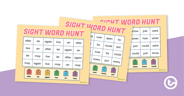 Go to Sight Word Hunt - Dolch First Grade teaching resource