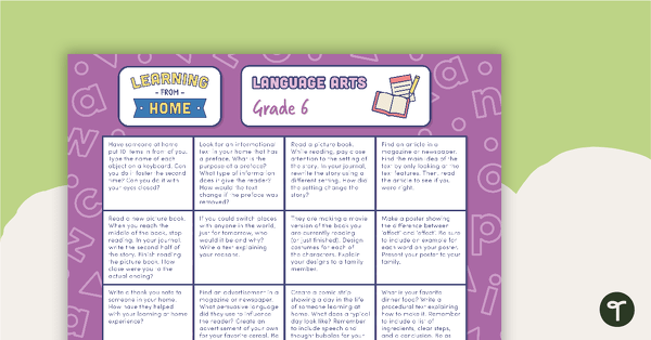 Grade 6 – Week 2 Learning from Home Activity Grids teaching resource