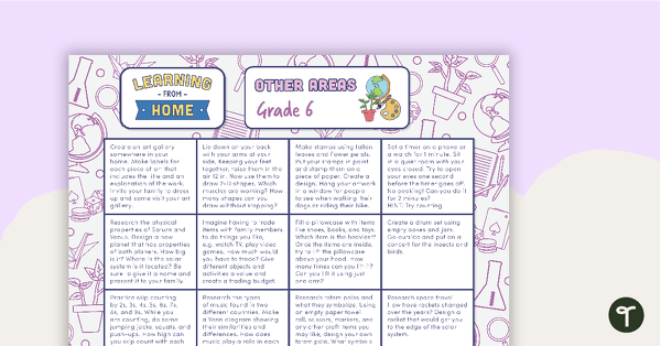 Grade 6 – Week 2 Learning from Home Activity Grids teaching resource