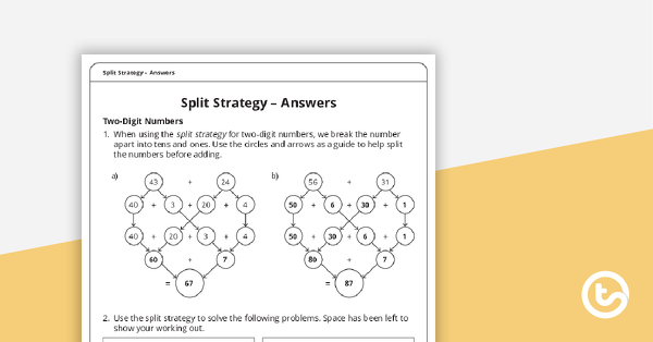 split strategy worksheet teach starter