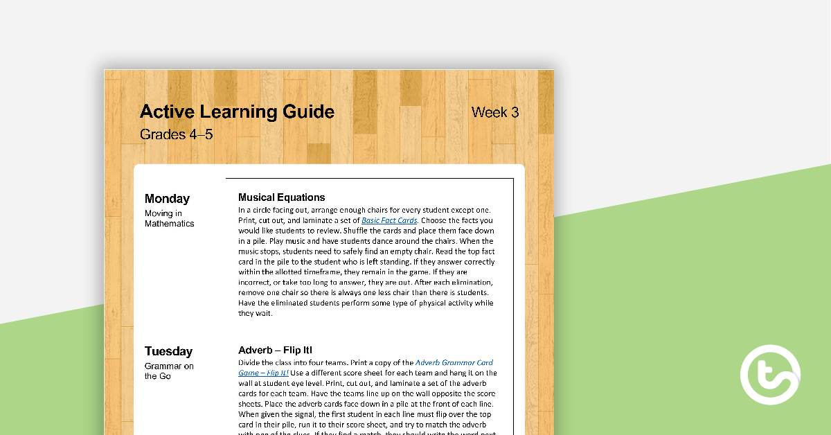 Active Learning Guide for Grades 4-5 - Week 3 teaching resource