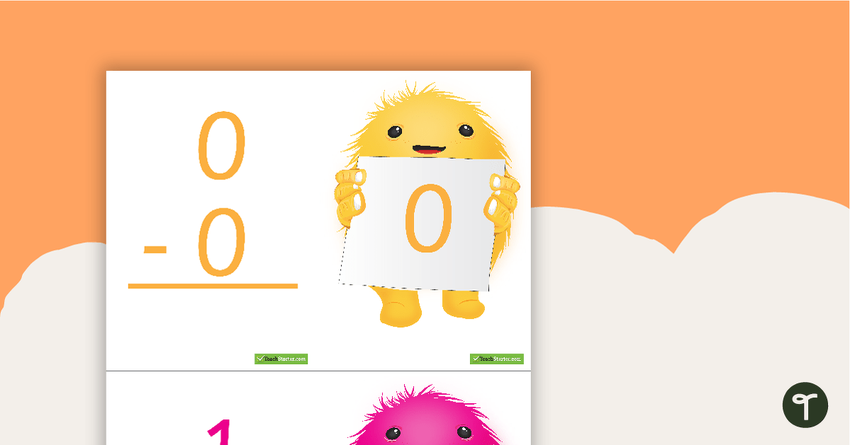 1-30 Subtraction Flashcards - Monsters (Vertical) teaching resource