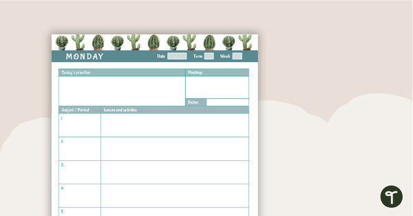 Cactus Printable Teacher Planner – Day Planner teaching resource