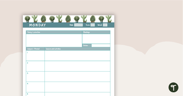 Go to Cactus Printable Teacher Planner – Day Planner teaching resource