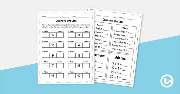 Go to One More, One Less Worksheet teaching resource