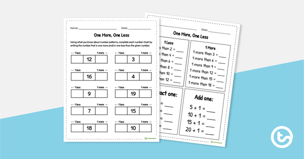 One More One Less Worksheet Teach Starter