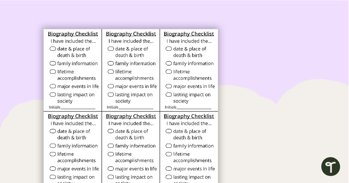 Biography Writing Checklist teaching resource