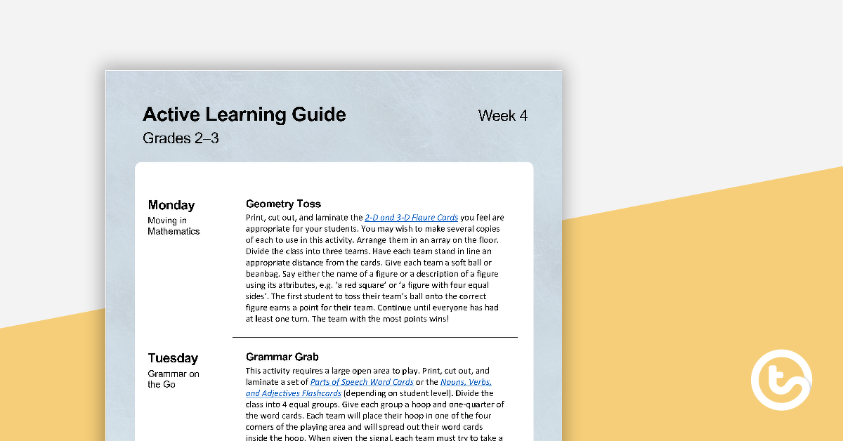 Active Learning Guide for Grades 2-3 - Week 4 teaching resource