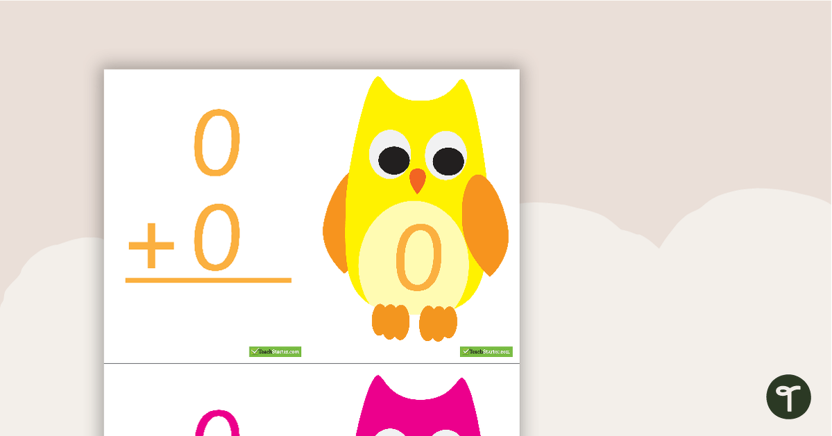 1-10 Addition Flashcards - Owls (Vertical) teaching resource