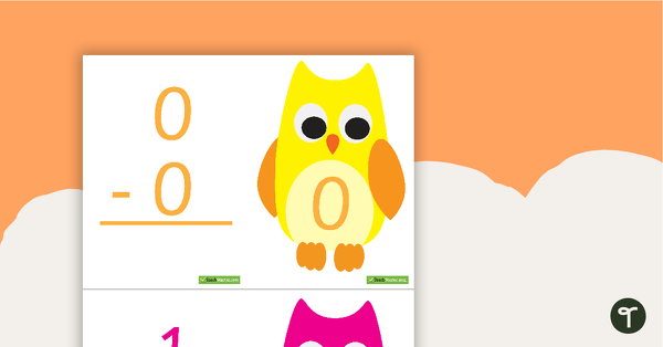 1-30 Subtraction Flashcards - Owls (Vertical) teaching resource