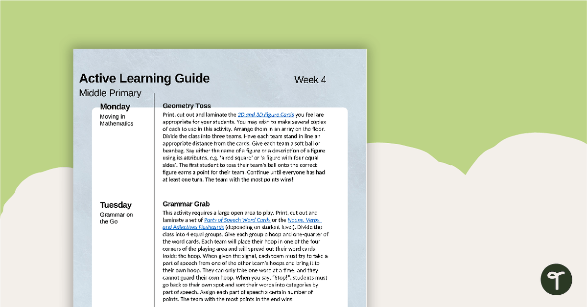 Active Learning Guide for Middle Primary - Week 4 teaching resource