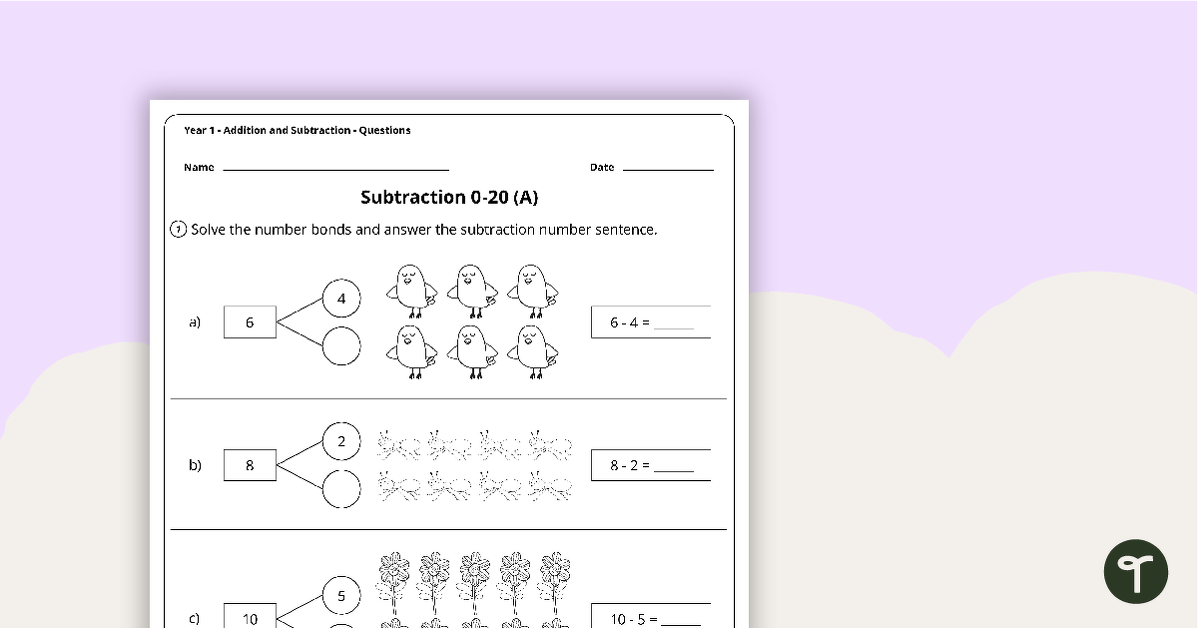 Preview image for Number Worksheets - Addition and Subtraction - Year 1 - teaching resource