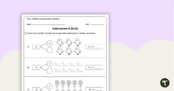 Number Worksheets - Addition and Subtraction - Year 1 teaching resource