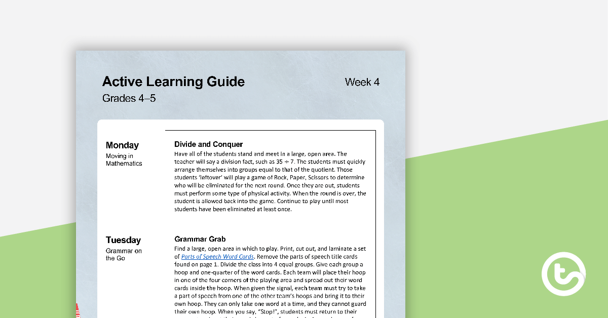 Active Learning Guide for Grades 4-5 - Week 4 teaching resource
