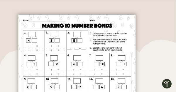 Image of Making 10 Number Bonds - Worksheet