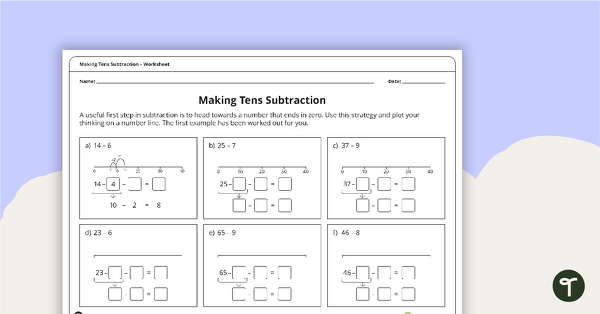 Go to Making Tens Subtraction Worksheet teaching resource