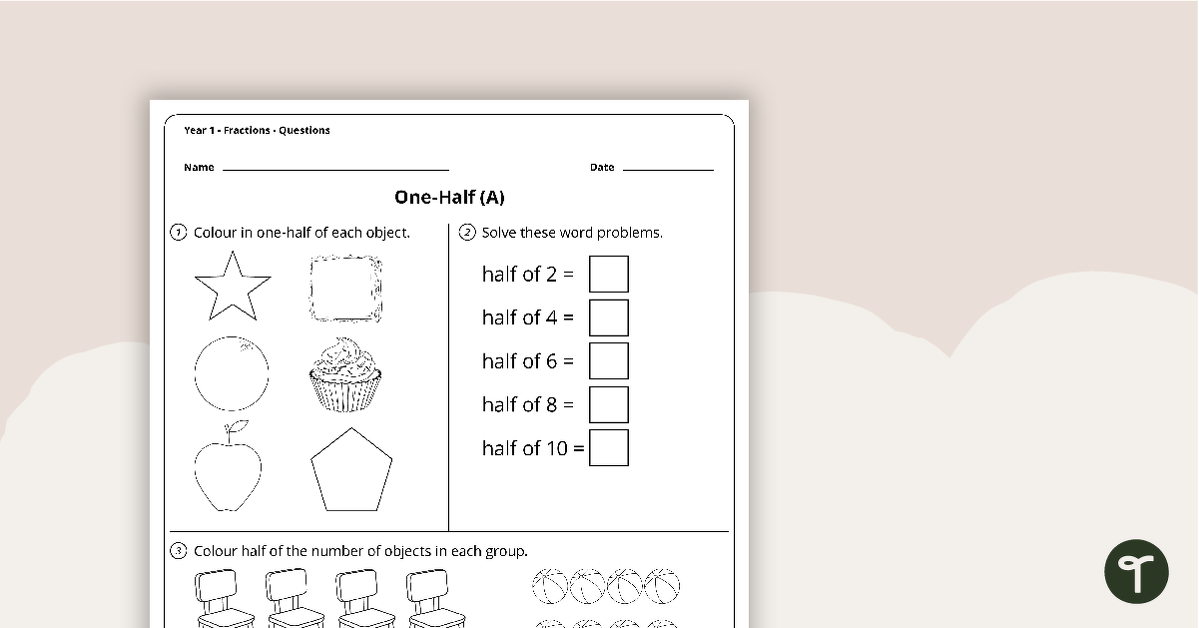Preview image for Number Worksheets - Fractions - Year 1 - teaching resource