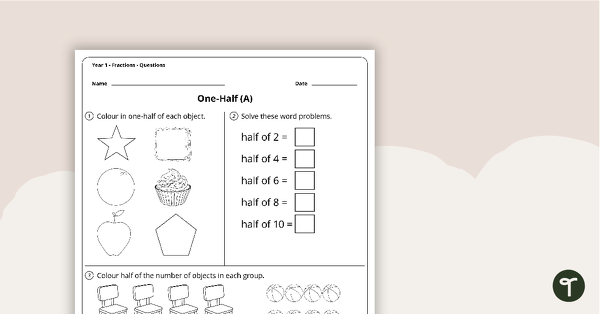 Go to Number Worksheets - Fractions - Year 1 teaching resource