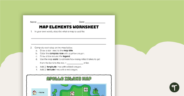Map Elements Worksheet teaching resource