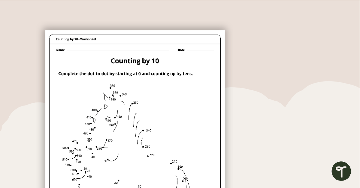 Dot-to-Dot Drawing - Numbers by 10 - Horse teaching resource